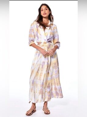 Young Fabulous & Broke Lavender and Yellow Tie-Dye Maxi Wrap Dress